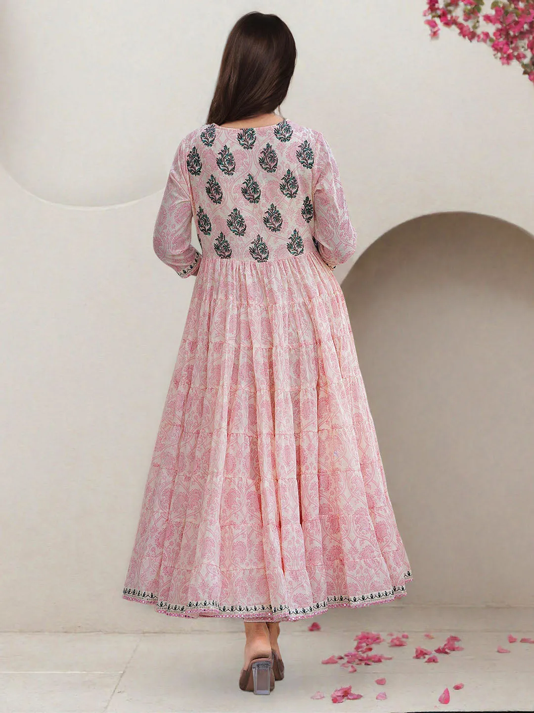Soft Off-White Cotton Embroidered Fit & Flare Dress