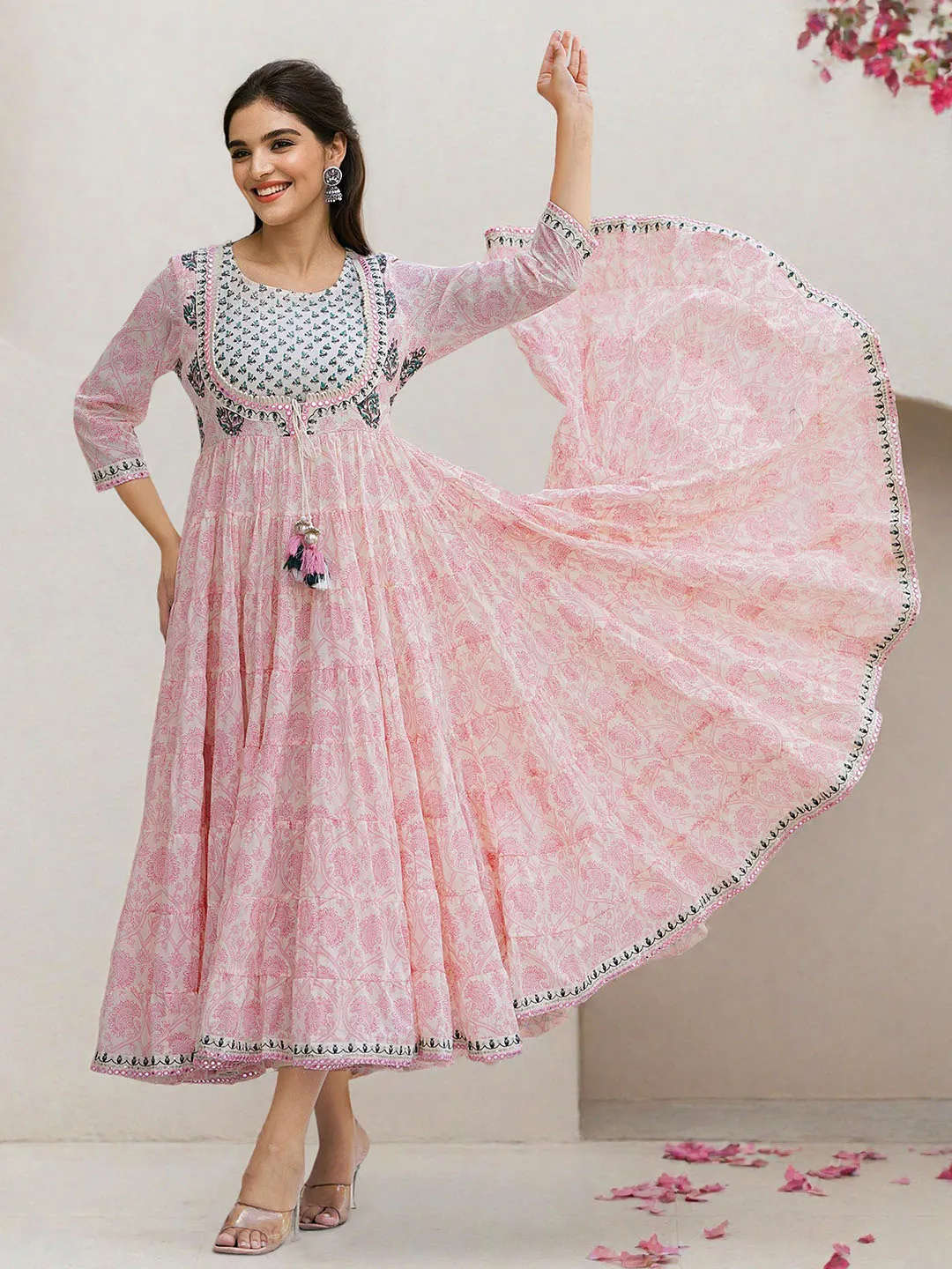 Soft Off-White Cotton Embroidered Fit & Flare Dress