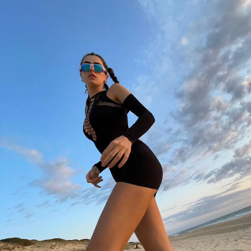 Solid Color Hollow Out Off-Shoulder Long Sleeve Dress