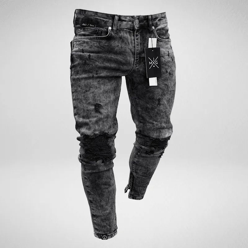 Stonewash Shredded Knee Stretchy Denim Jeans