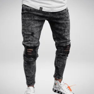 Stonewash Shredded Knee Stretchy Denim Jeans
