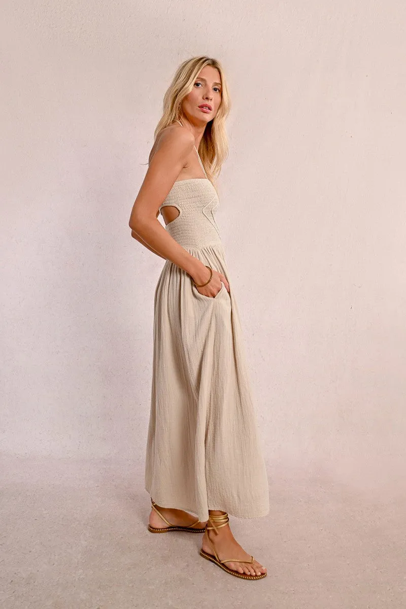 Strapless Smock Dress in Beige
