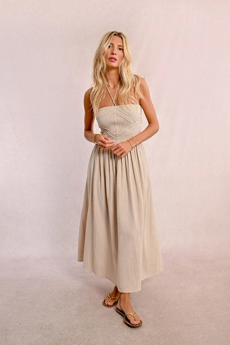 Strapless Smock Dress in Beige