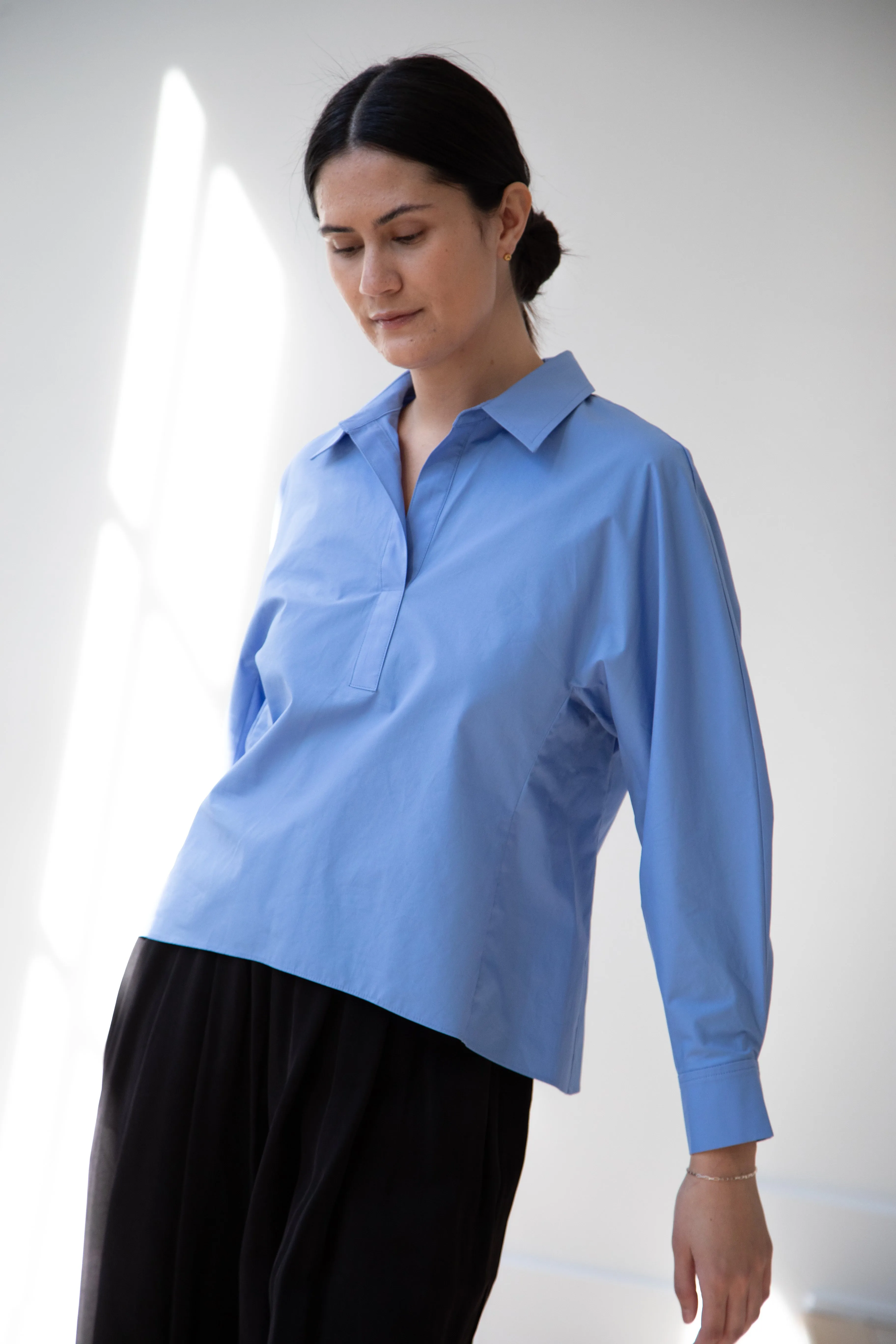 The Loom | Dolman Sleeve Blouse in Blue Cotton