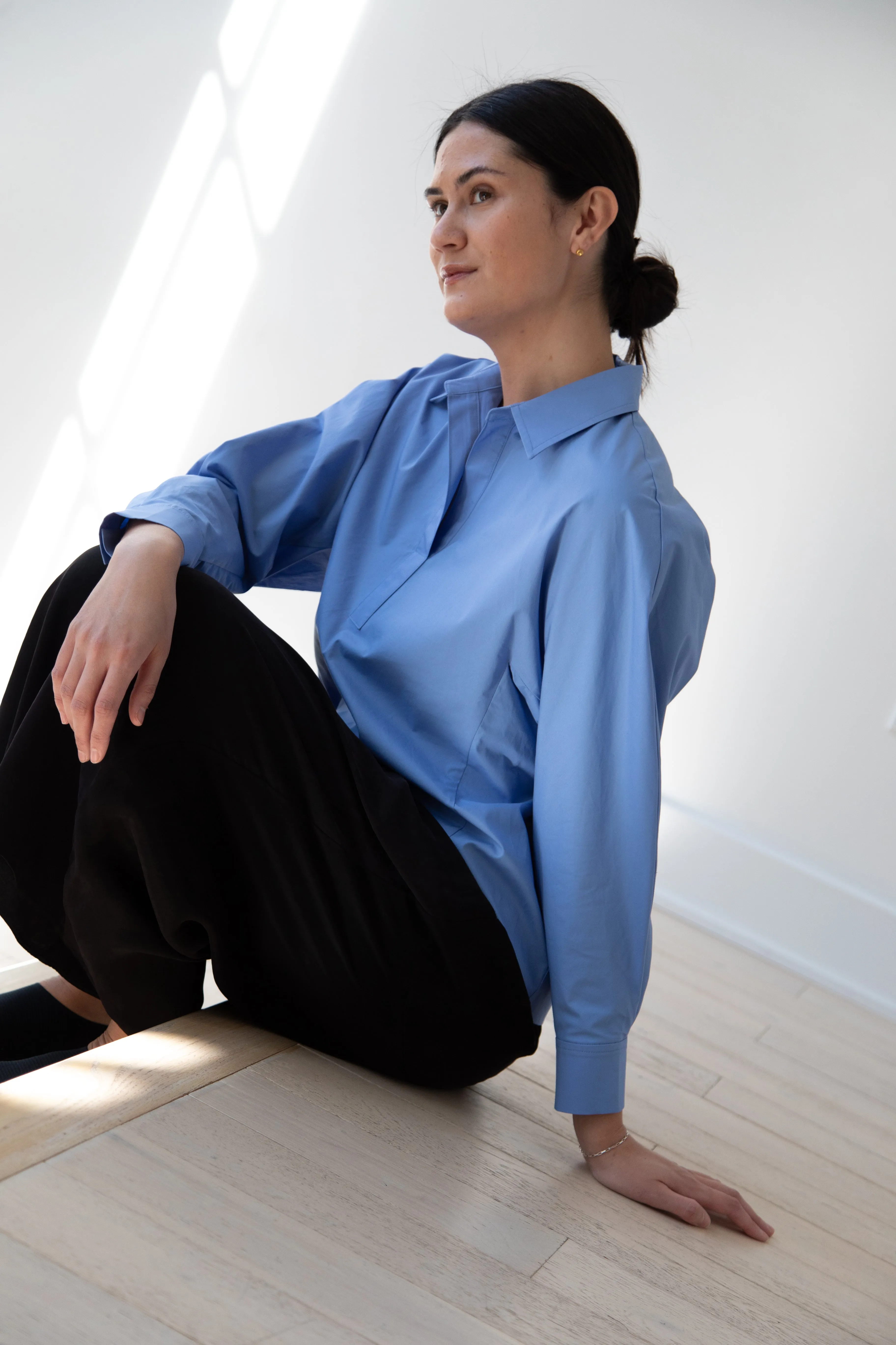 The Loom | Dolman Sleeve Blouse in Blue Cotton