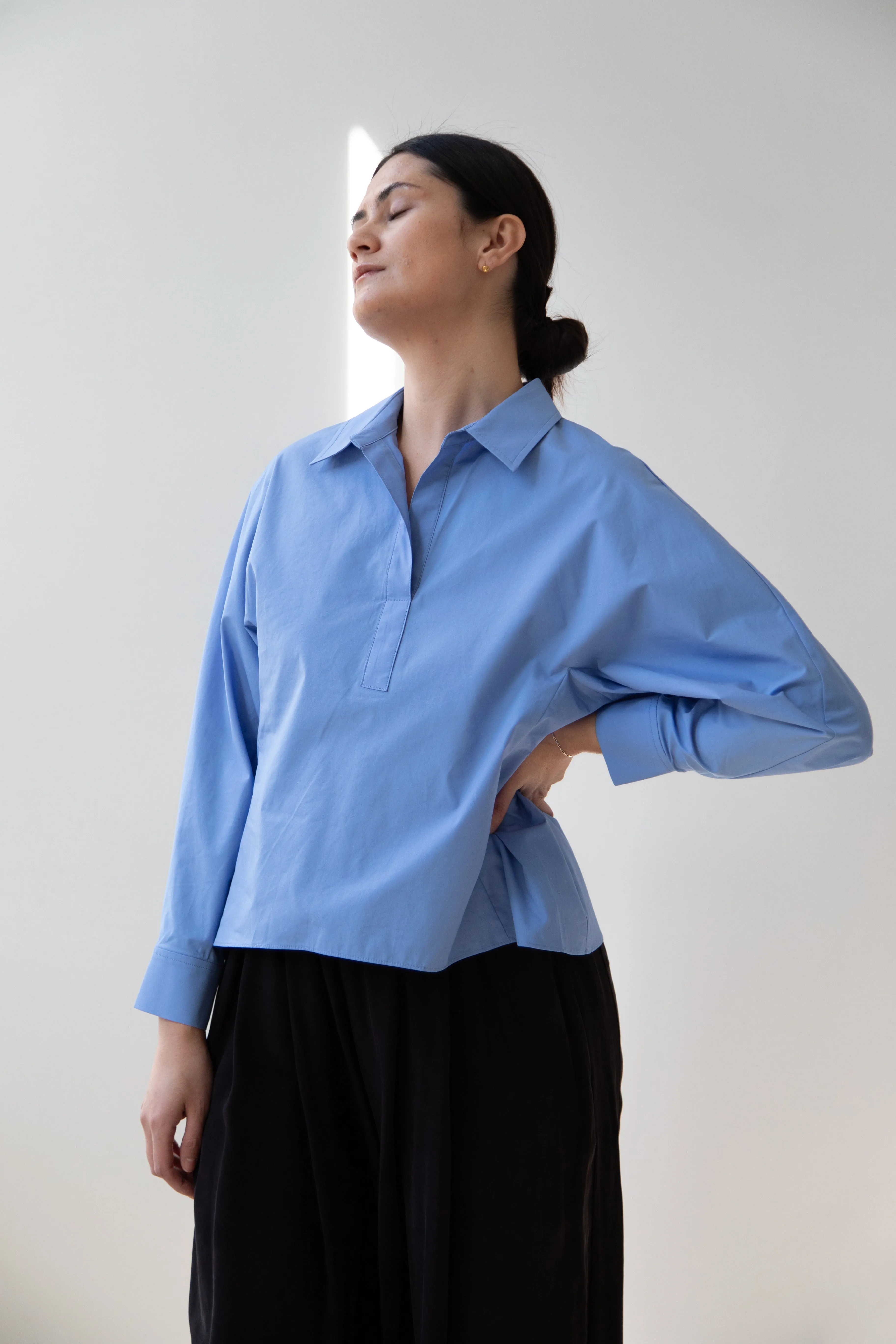 The Loom | Dolman Sleeve Blouse in Blue Cotton