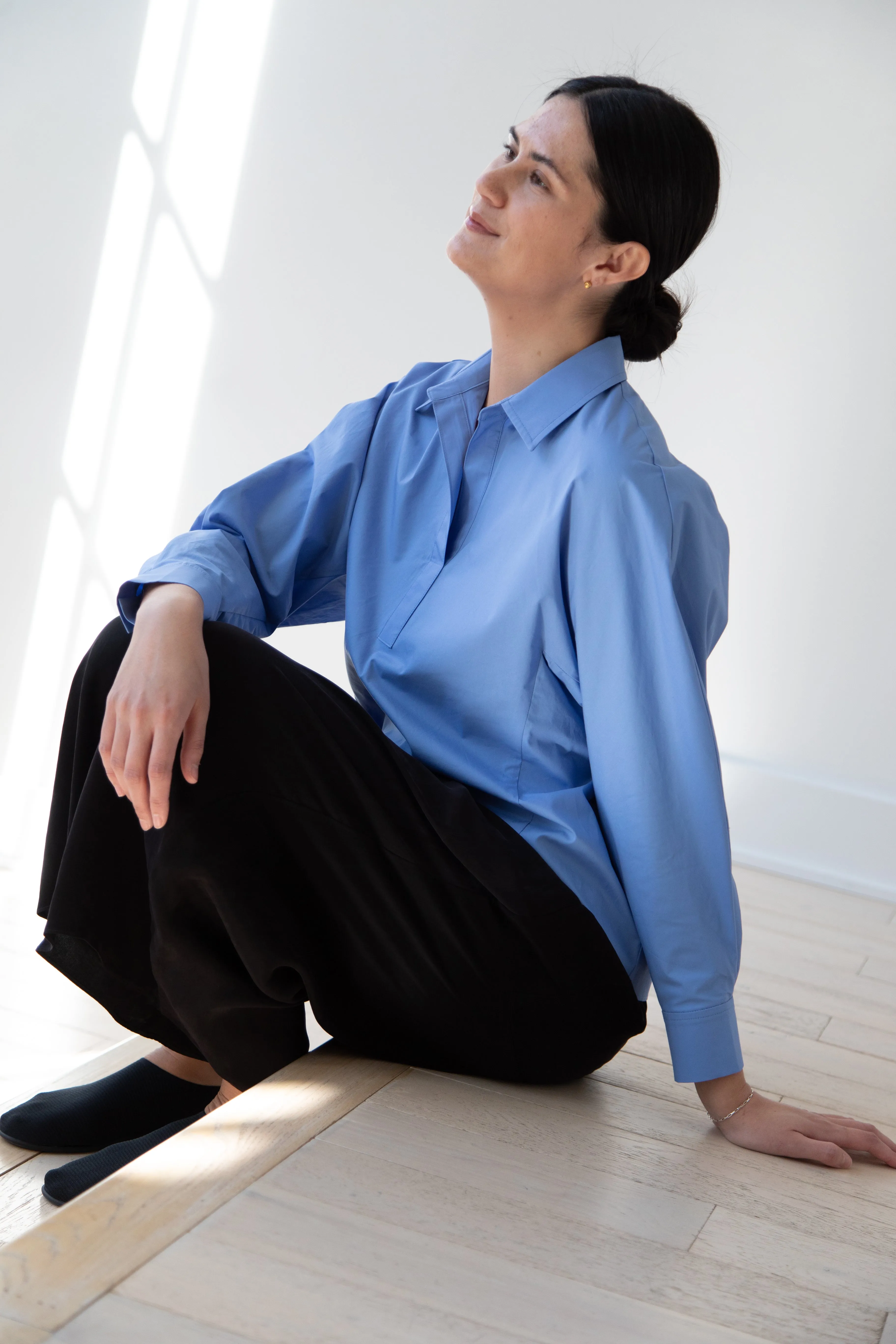 The Loom | Dolman Sleeve Blouse in Blue Cotton