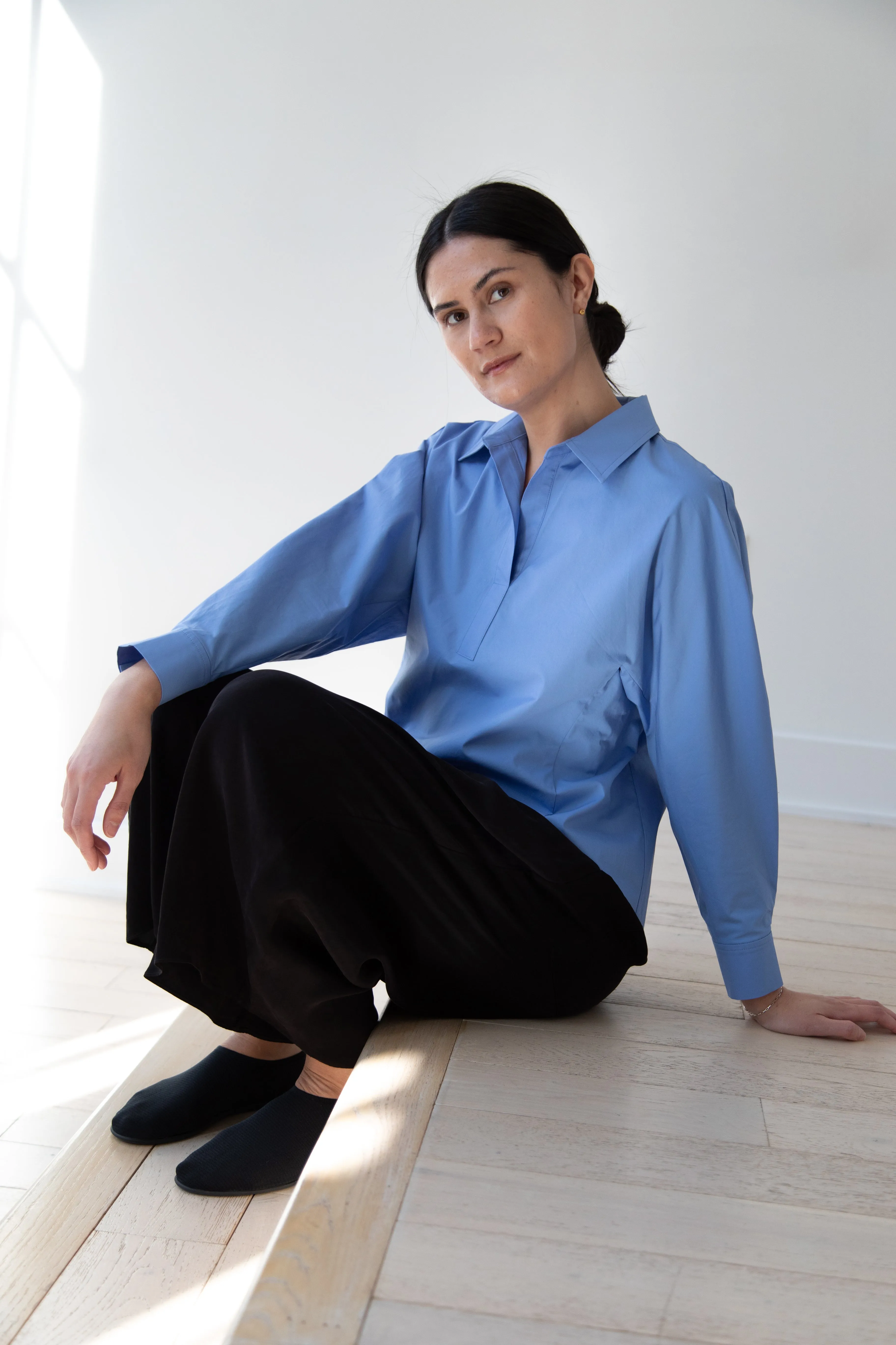 The Loom | Dolman Sleeve Blouse in Blue Cotton