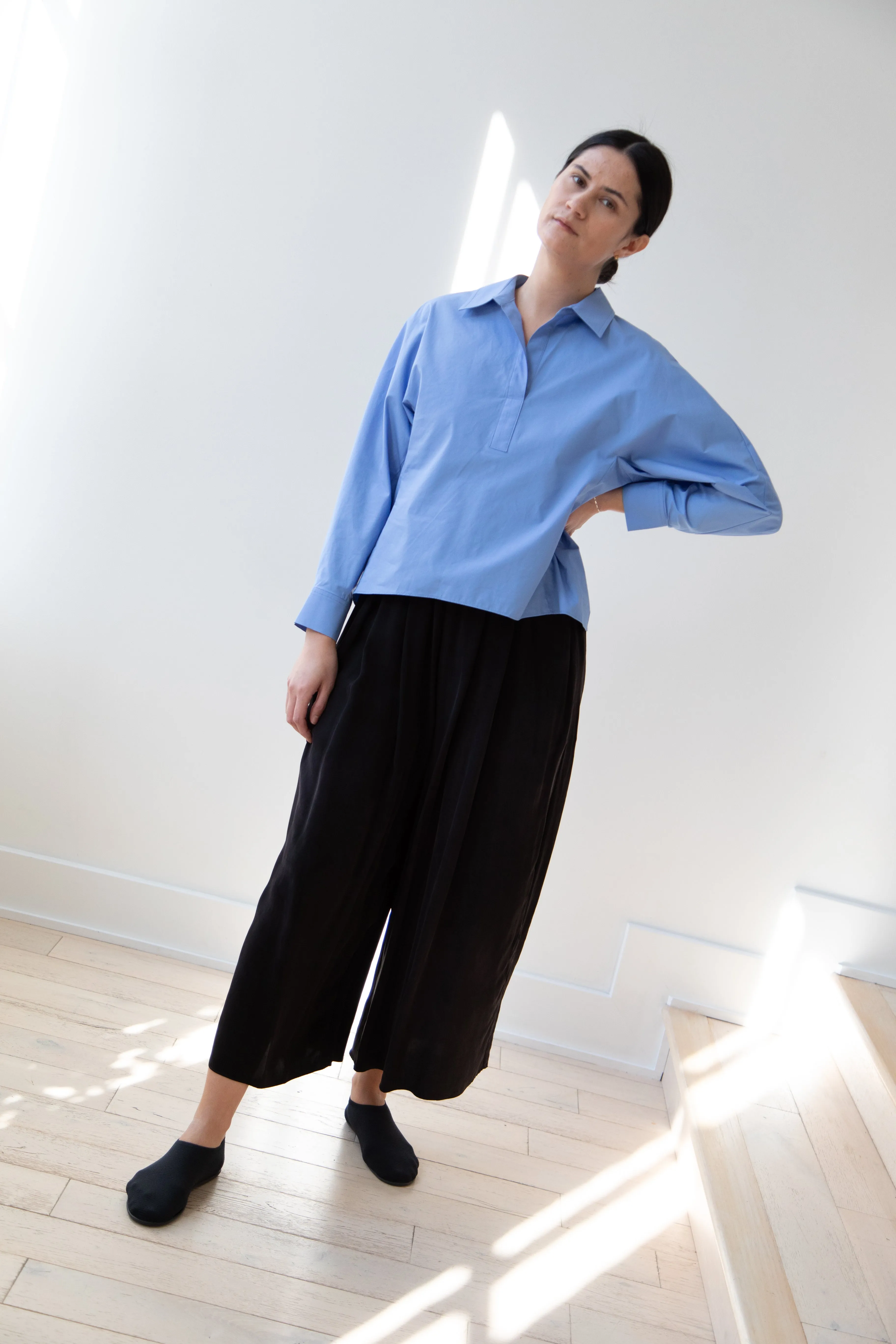 The Loom | Dolman Sleeve Blouse in Blue Cotton