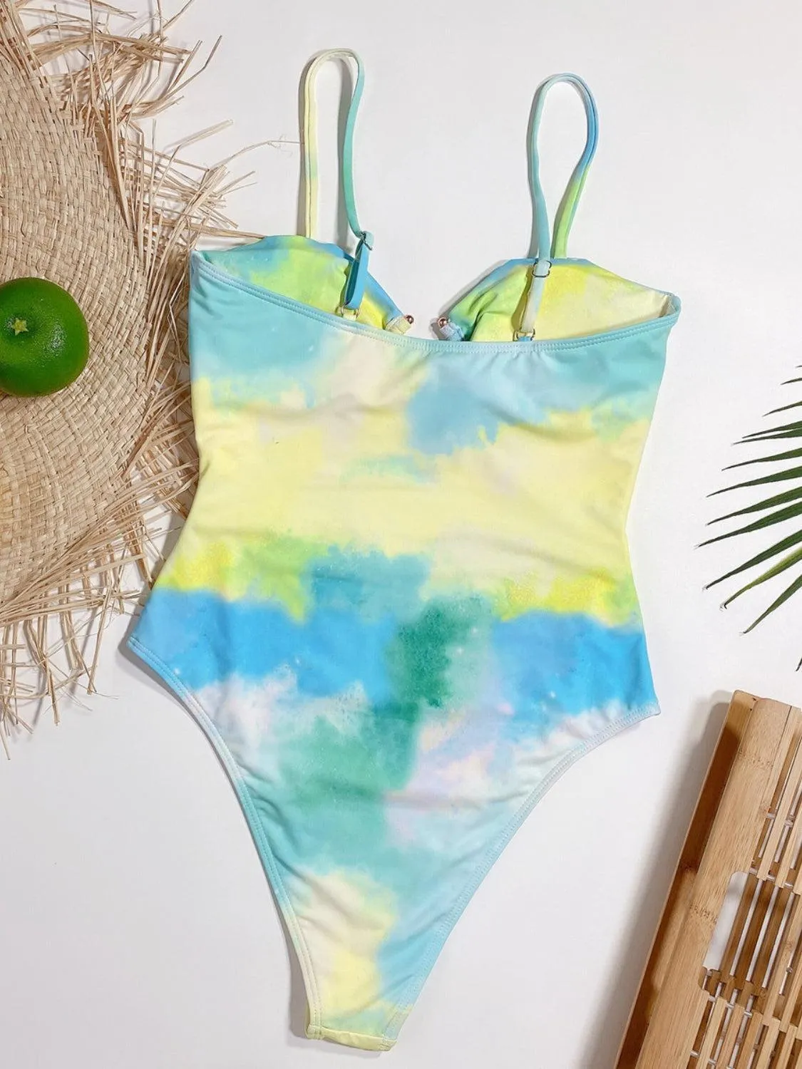 Tie-Dye Spaghetti Strap Cutout One Piece Swimsuit