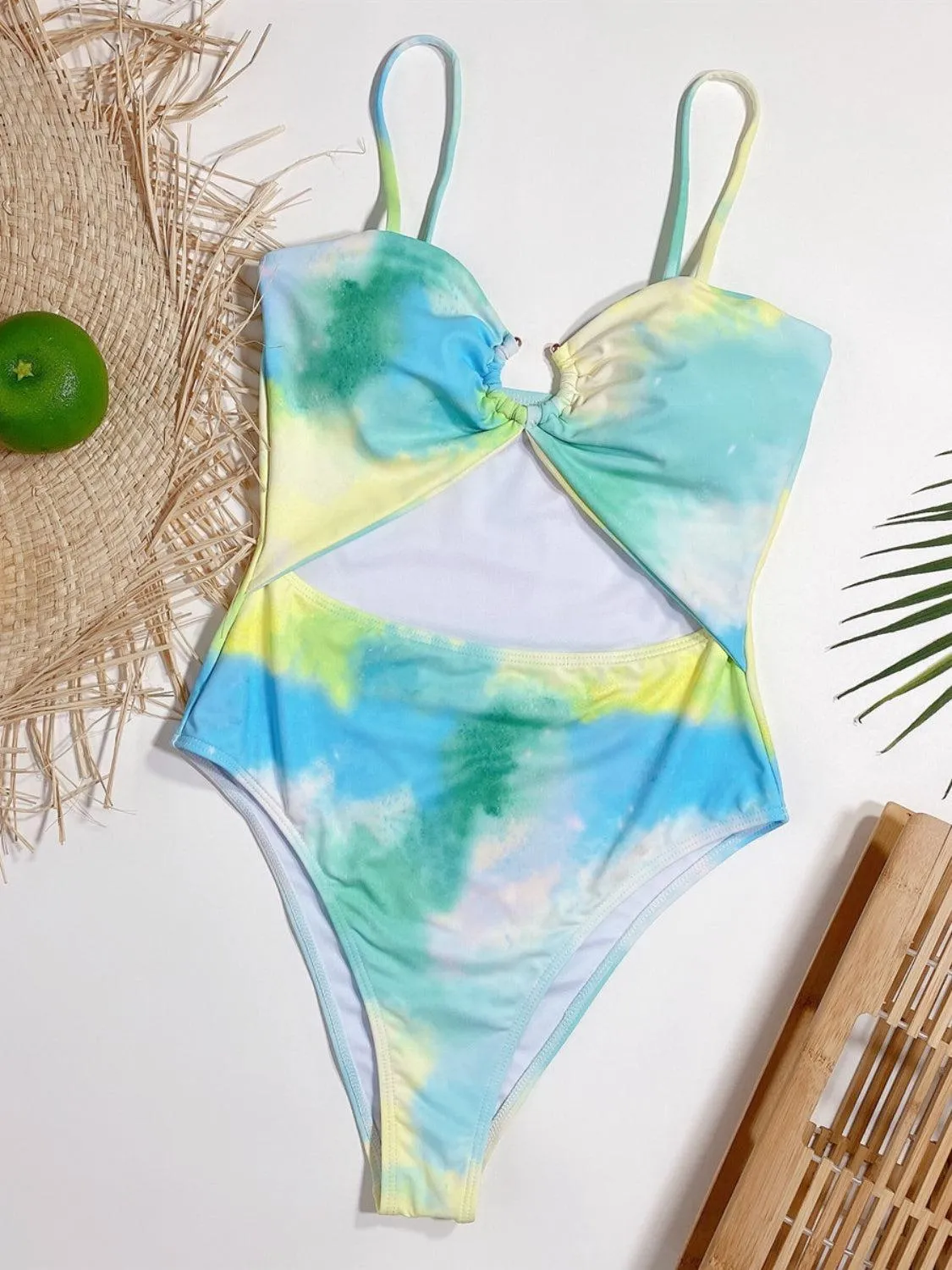 Tie-Dye Spaghetti Strap Cutout One Piece Swimsuit