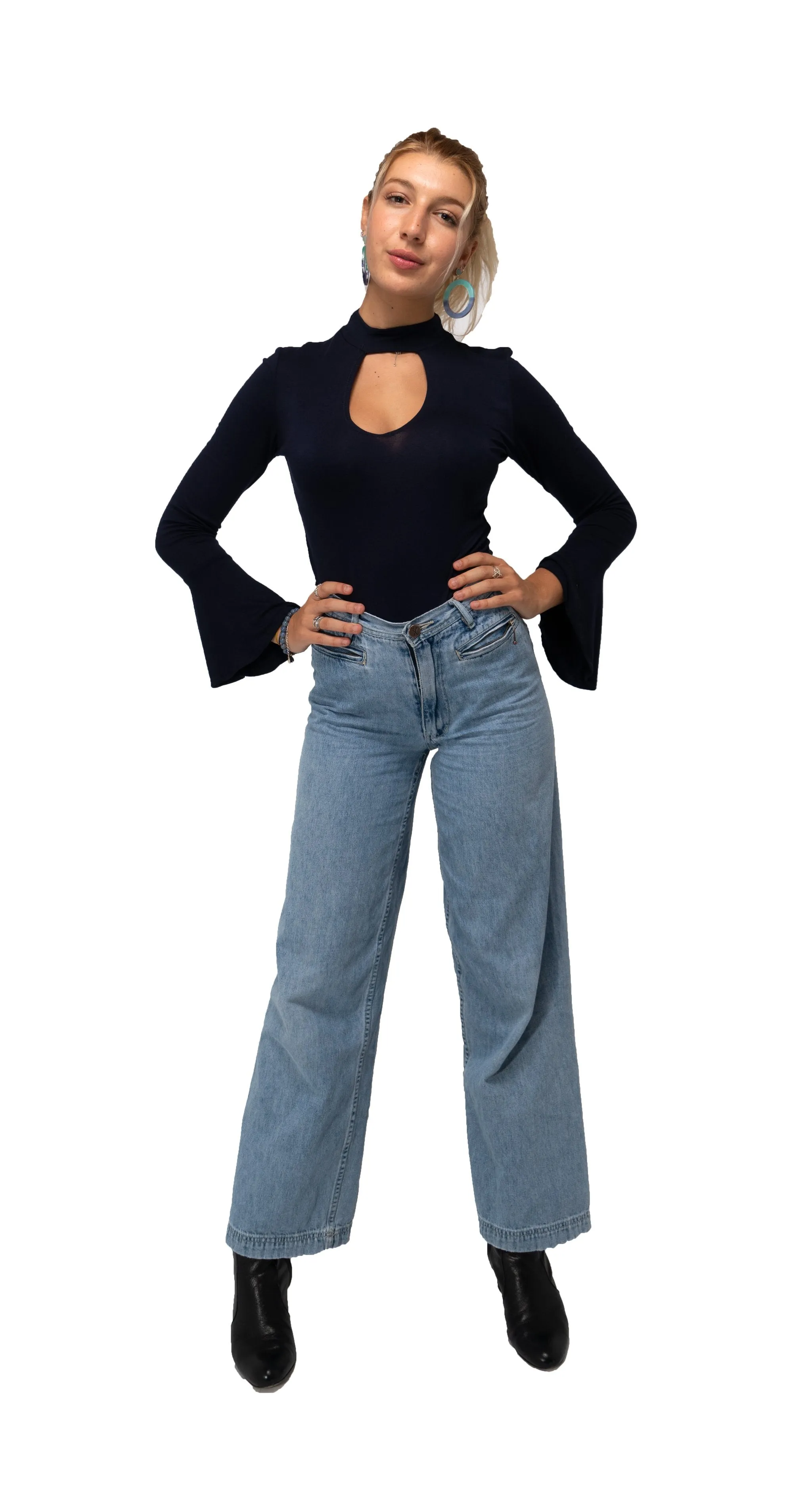 TOP NOTCH Long Sleeves Choker Top Elegant