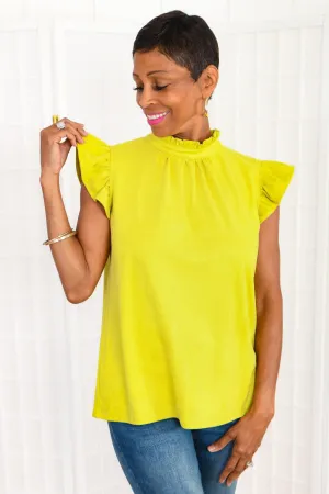 Vibrant Expression Lime Suede Ruffle Sleeve Top