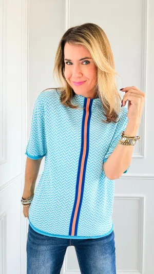 Vibrant Line Herringbone Top - Blue