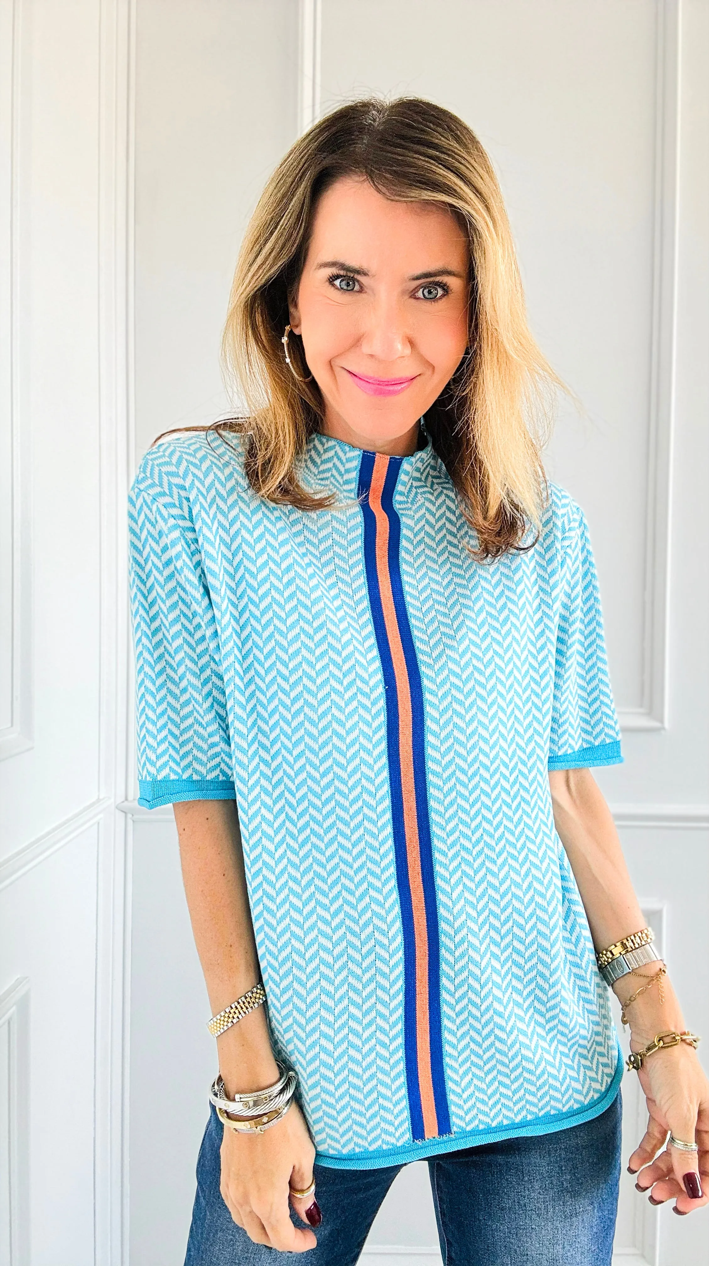 Vibrant Line Herringbone Top - Blue