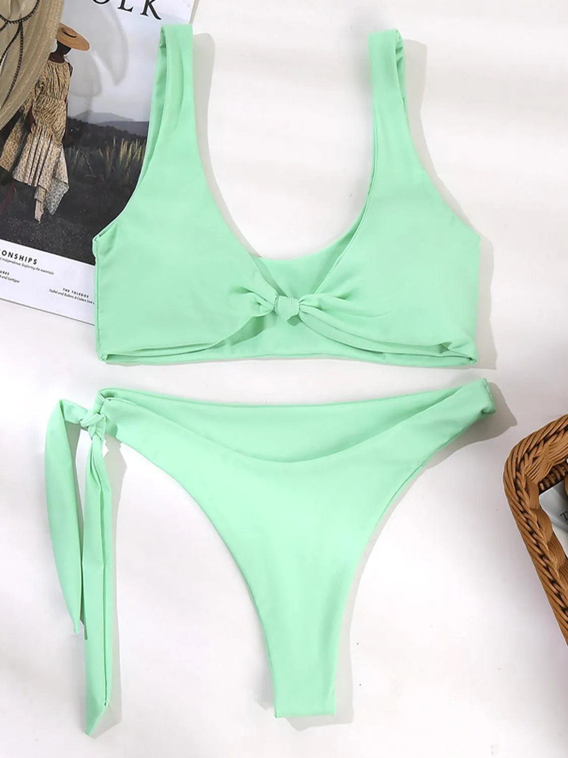 Wide Strap High Cut Two Piece Bikini Swimwear