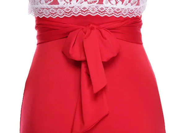 Women's Short Sleeve Lace Cover Slim Fitting Long Dress Gown